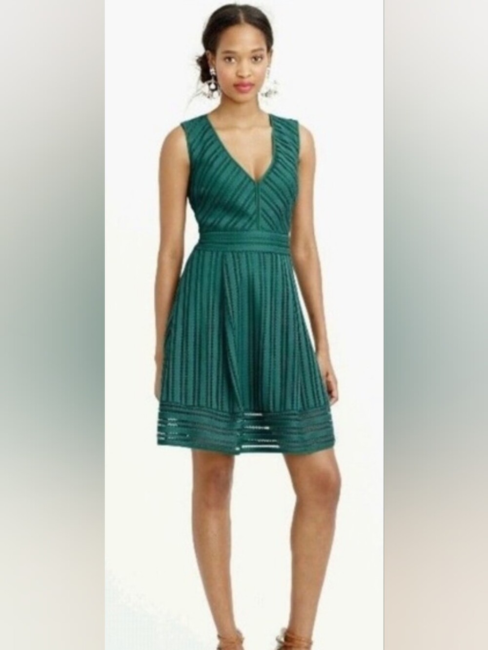 J Crew Green Eyelet Fit & Flare Dress Size 2 Sleeveless Lined Party